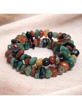 Multicolor Natural Stone Coil Wrap Bracelet – Boho Earthy Stack – Handmade – New